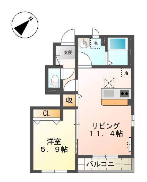 ラプレイル(1LDK/1階)の間取り写真