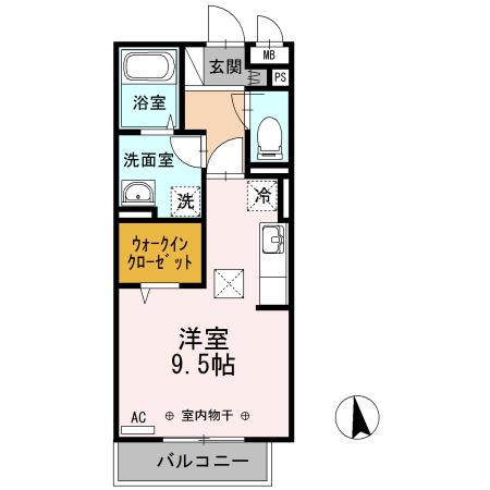 エスポアII(ワンルーム/1階)の間取り写真