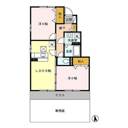 パレロワイヤル B 102(2DK/1階)の間取り写真