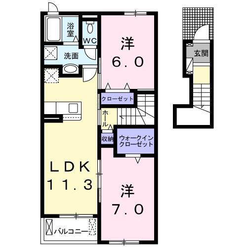 リヴァーサ B(2LDK/2階)の間取り写真