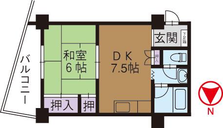 ヴォーヴル長町(1DK/4階)の間取り写真