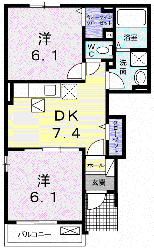 FLOR 野市 A(2DK/1階)の間取り写真
