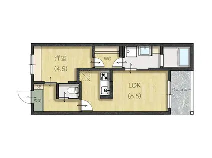 マルベリーフィールド庄原(1LDK/2階)の間取り写真