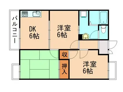 桂川第4たつみ荘(3DK/2階)の間取り写真