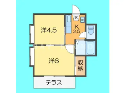 シャルルカツマタB棟(2K/1階)の間取り写真