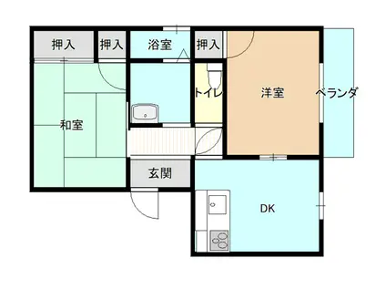 フレグランスタウンC棟201(2DK/2階)の間取り写真