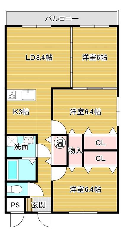 フェイマスKITAMI3番館(3LDK/4階)の間取り写真