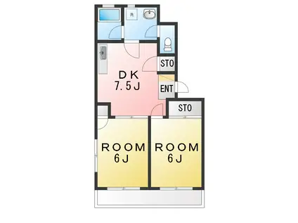 西木ハイツ(2DK/2階)の間取り写真