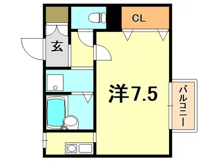 プランドール湊川(1K/1階)の間取り写真