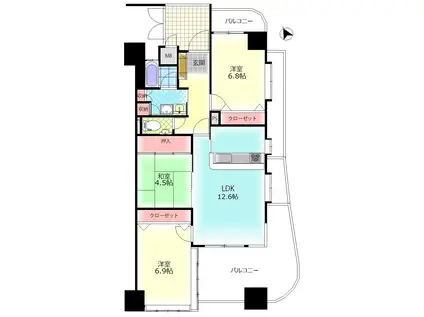 パークサイドにし新町-(3LDK/14階)の間取り写真