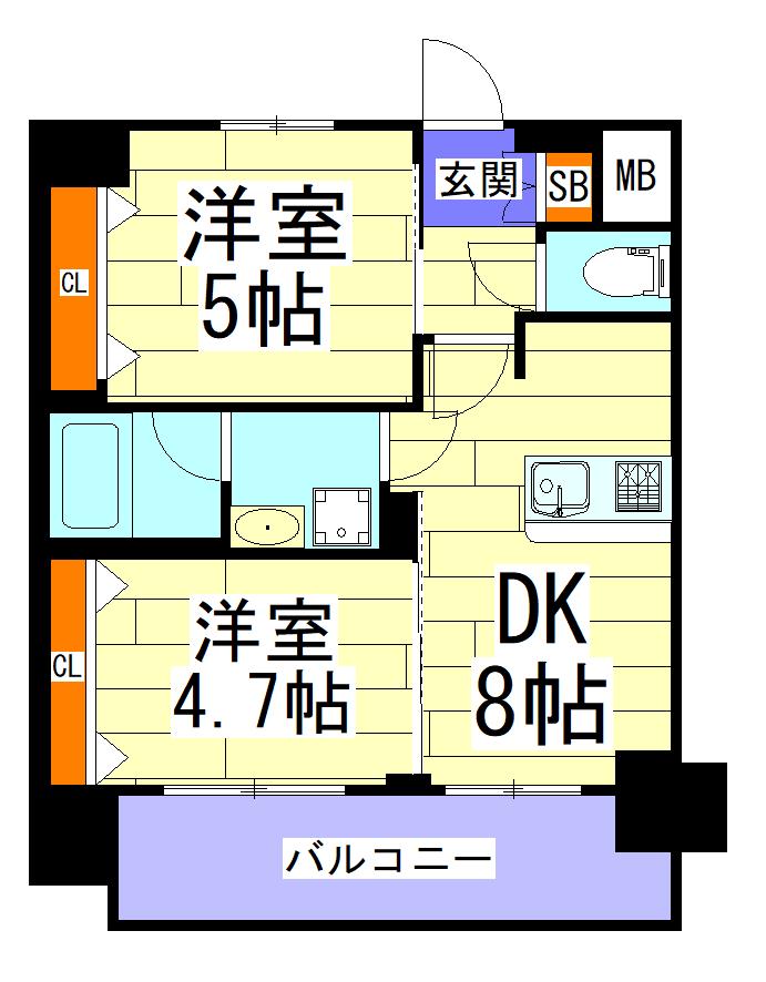 エステムプラザ難波イーストIIプレディア(2DK/15階)の間取り写真