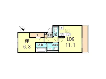 クローバー富士1号館(1LDK/1階)の間取り写真