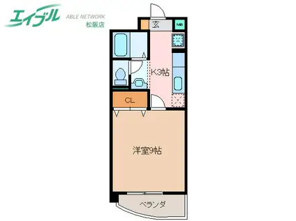 パレドールKONISHI(1K/3階)の間取り写真