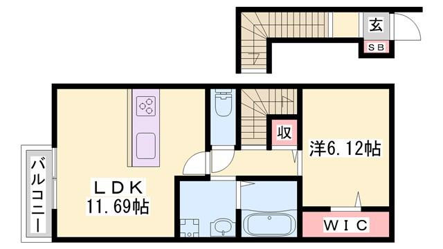 ドミールE(1LDK/2階)の間取り写真