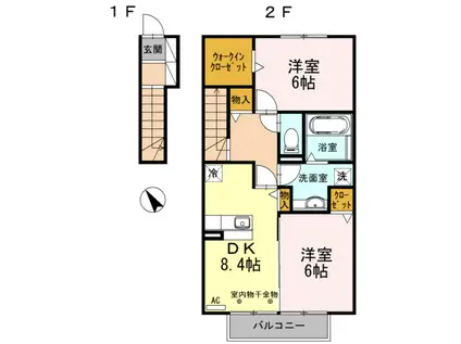 アゼリア岸岡(2DK/2階)の間取り写真