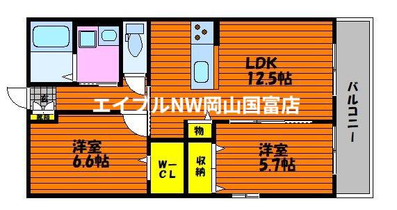 アムール片上II(2LDK/1階)の間取り写真