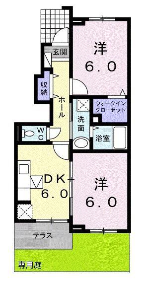 ネオ フォックスヒルズ(2DK/1階)の間取り写真