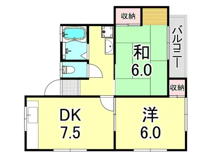 ひよどりハイツ(2DK/2階)の間取り写真