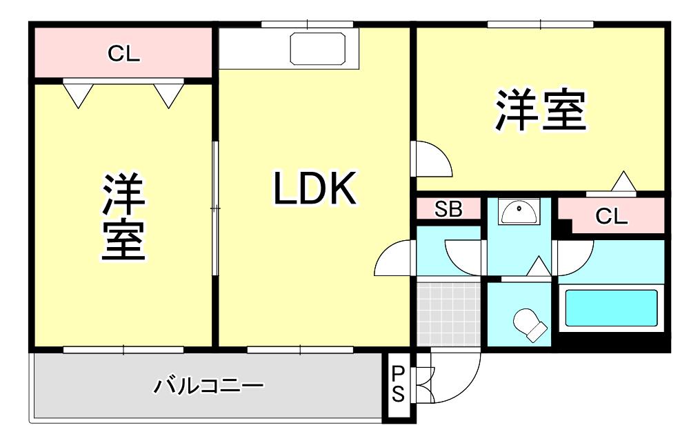 ハイツ室川I(2LDK/2階)の間取り写真