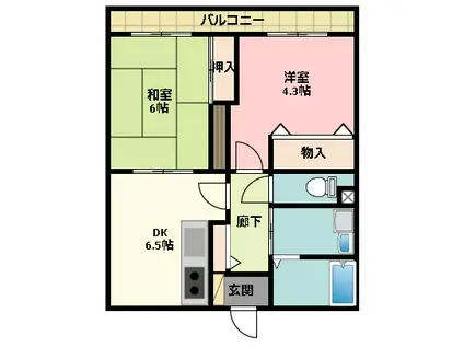 グリーンハイツ三喜(2DK/3階)の間取り写真