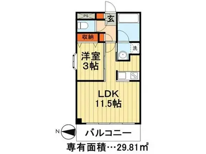 ヘルデンフィールズII(1LDK/2階)の間取り写真