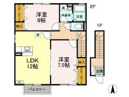 ヴィスタ桑田 VIII棟(2LDK/2階)の間取り写真