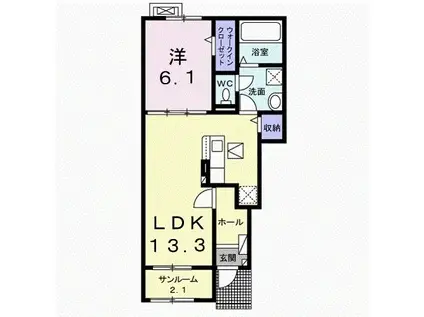 ハビテ上田原(1LDK/1階)の間取り写真
