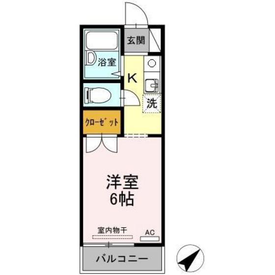 ヴァンセーヌ今村B棟(ワンルーム/2階)の間取り写真