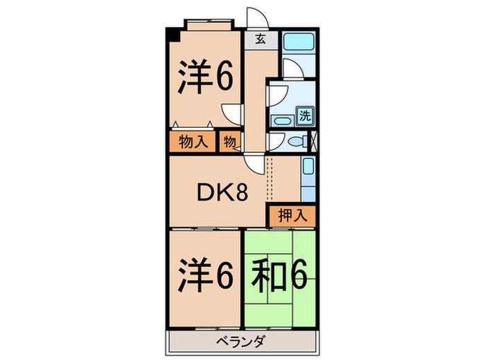 ロイヤルメゾン雪谷(3DK/5階)の間取り写真