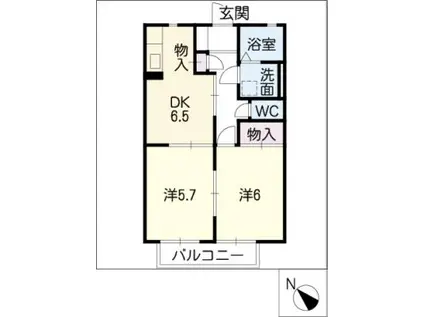 GREENHILLS西尾G棟(2DK/1階)の間取り写真