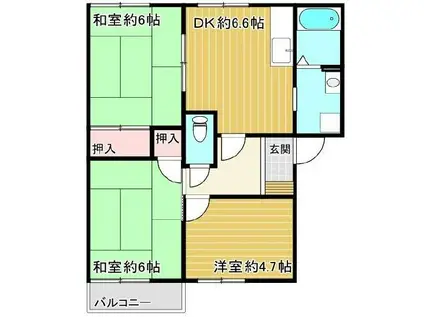 グリーンヴィレッジ南別府C(3DK/2階)の間取り写真