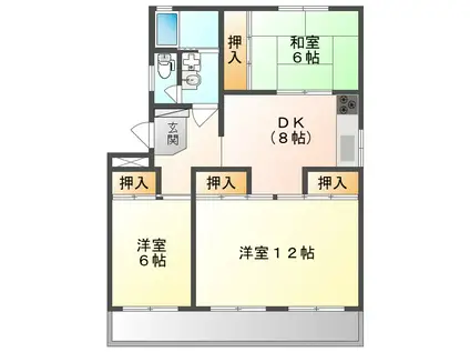 ウイステリアリンデ瓦場(3DK/2階)の間取り写真