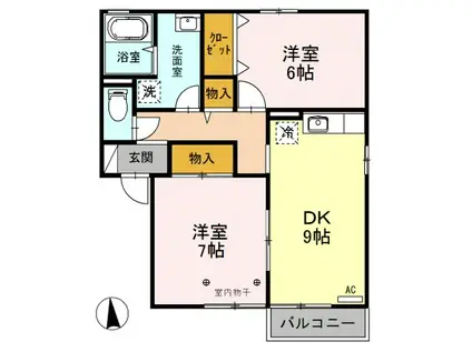 フラワーレジデンス森田 伍番館(2DK/1階)の間取り写真