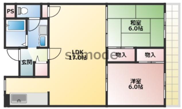 ピュア別府(2LDK/3階)の間取り写真