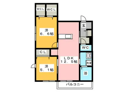 ルミエール峰沢(2LDK/1階)の間取り写真