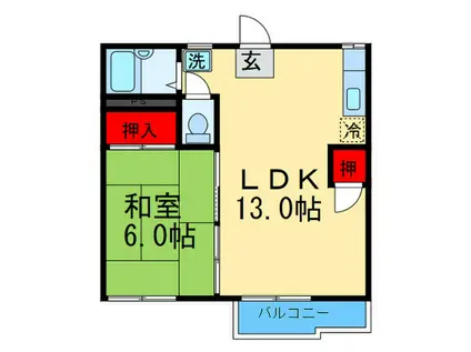メゾンファミールA棟(1LDK/2階)の間取り写真