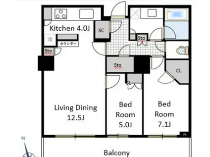 パークコート麻布十番ザタワー(2LDK/13階)の間取り写真