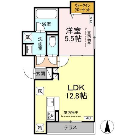 ブリューエン河原口(1LDK/1階)の間取り写真