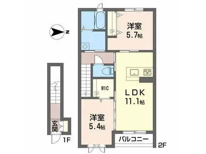 プロヌーヴ中村(2LDK/2階)の間取り写真