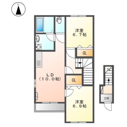 コンフォール皆春(2LDK/2階)の間取り写真