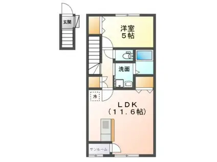 アヴニールデゼル(1LDK/2階)の間取り写真