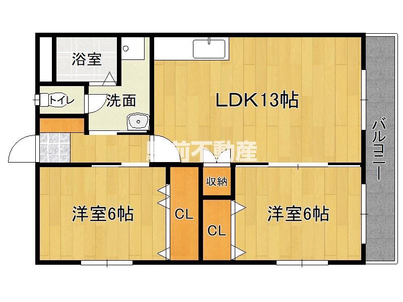 第2レジデンス室見(2LDK/4階)の間取り写真