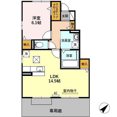 ミロワール鏡島(1LDK/1階)の間取り写真
