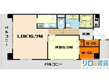 ユニティー北川口(1LDK/12階)の間取り写真