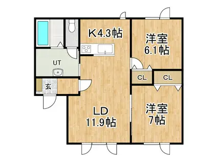 フォレット・チャペ(2LDK/2階)の間取り写真