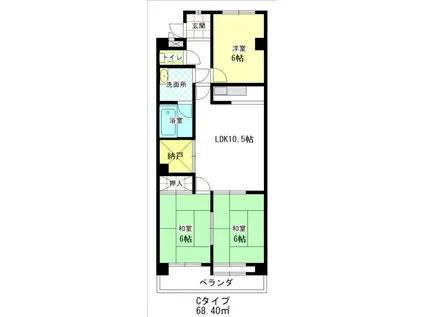 ジュネス浅野(3LDK/5階)の間取り写真