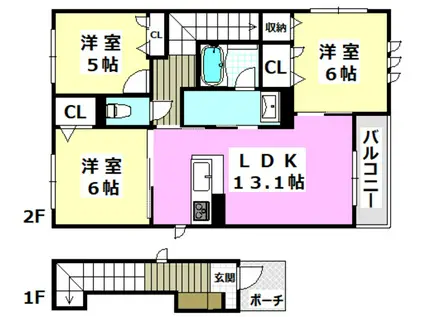 ジュネス穂積(3LDK/2階)の間取り写真
