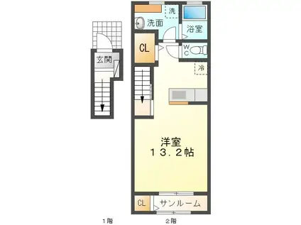 グラシオッソ坂井(1K/2階)の間取り写真