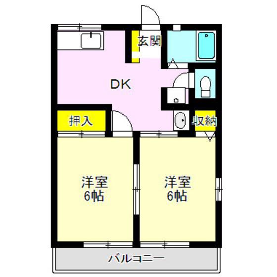 メゾンシルク(2DK/2階)の間取り写真