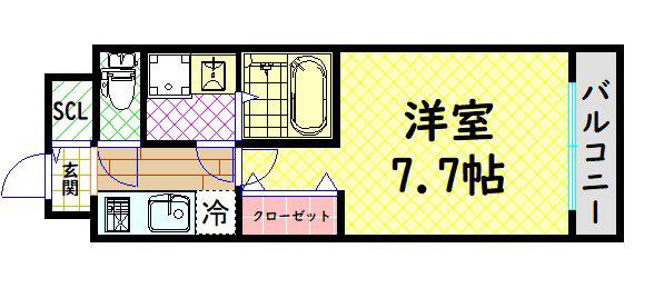 MELDIA CREST TAPP NAMBA ウエスト(1K/6階)の間取り写真